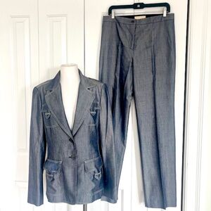 Michael Kors Collection Denim Shantung Silk Suit | JKT Size 12 | Pants Size 10